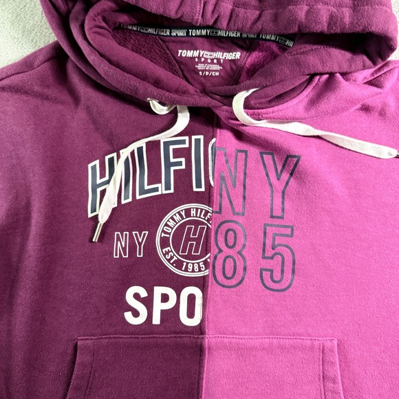 Tommy Hilfiger Sport Hoodie Color Block Pullover Sweatshirt NY 85 Purple Pink S - Picture 2 of 10